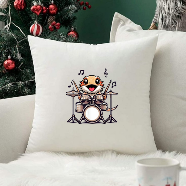 Funny Drummer Bearded Dragon Playing Drum Musician Pillows - Image 2